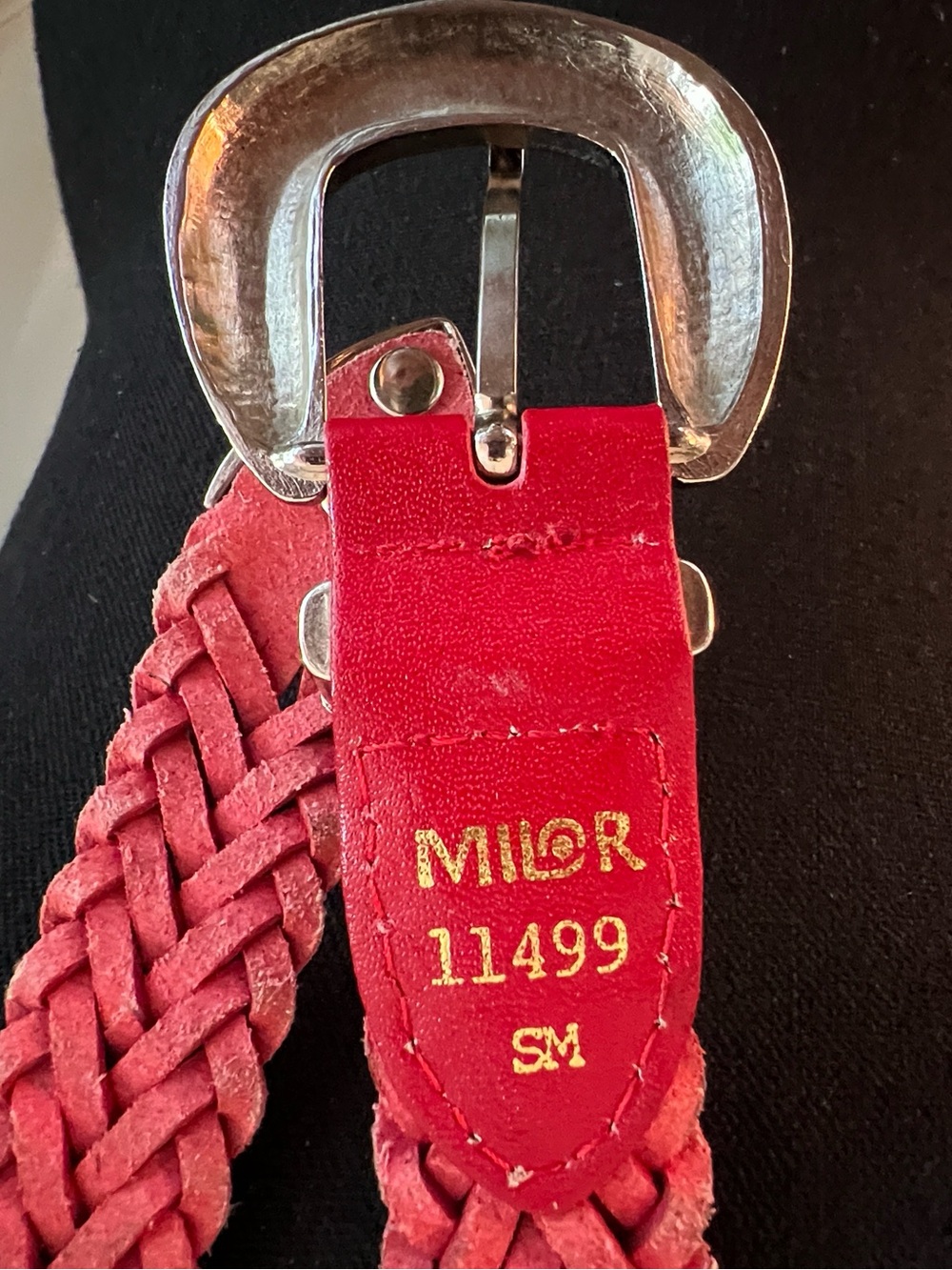 Milor Women’s Vintage Red Weave Leather Adjustable Belt Silver Western Buckle Sm - Picture 11 of 15